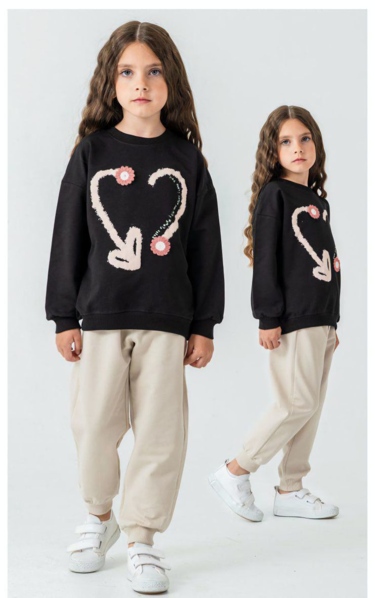 🖤 Детски тренерки сет со срце и цветови 🌸