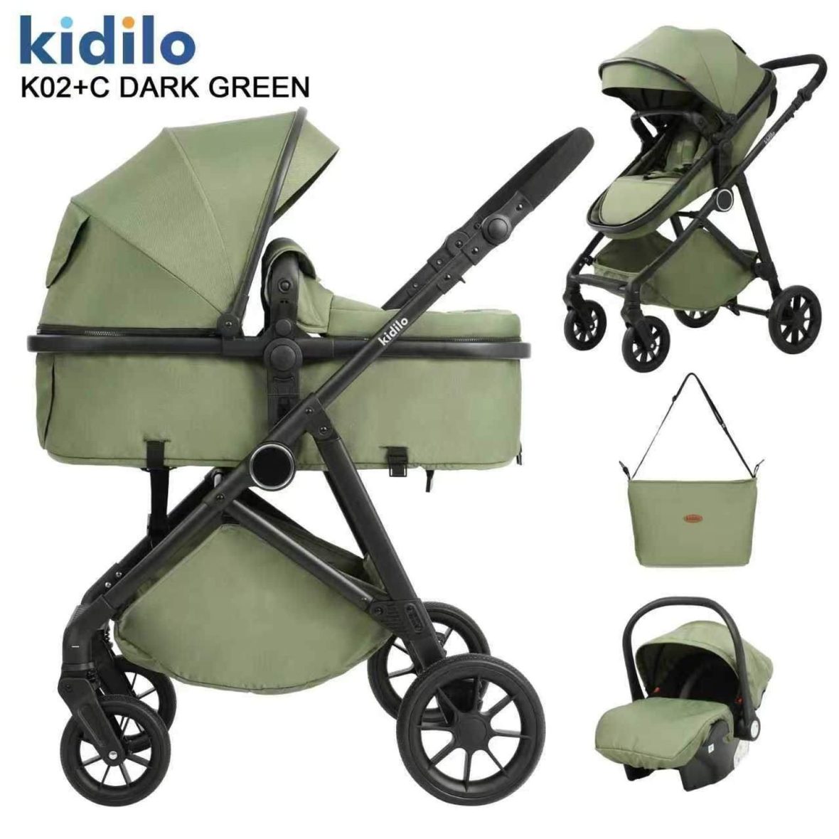 Количка 3 во 1 Kidilo K02+C Dark Green